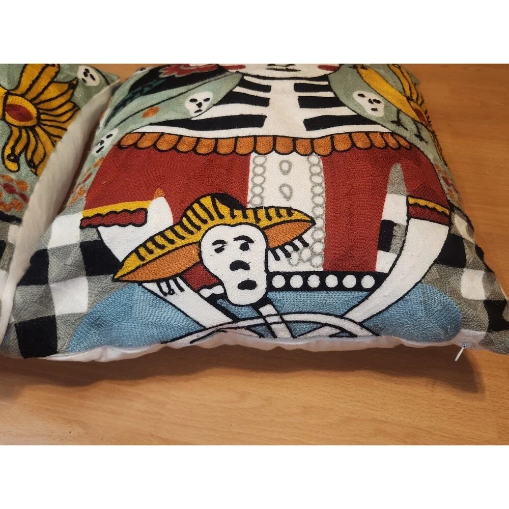 Pair Of Día de Muertos Embroidered Pillow Covers Frida Kahlo Pillows Set Of 2